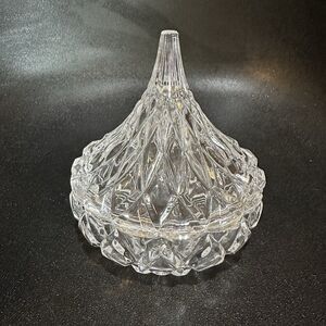Clear Glass Geometric Cut Glass Bowl with Lid Hersey Kiss Crystal Fairy Garden